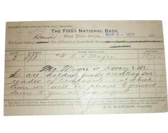 1913 Hood River Oregon Erste Nationalbank Sammlung Mitteilung Ephemera Magee