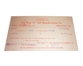 1912年 レッドC石油製造会社（メリーランド州ボルチモア）のアンティーク郵便葉書