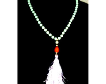 Collar Plunder con cuentas llamativas, borla de colores variados y cadena trasera de 33 cm (13") estilo vintage.