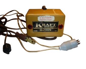 Cargador de baterías Kraft Systems RC vintage, amarillo, doble salida, probado y funcionando, fabricado en EE. UU.