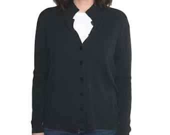 Carlisle Womens XL Black Silk Blend Ribbed Mock Neck Cardigan Sweater