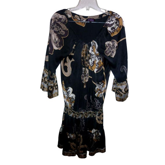 hale bob black dress Floral 100% Silk Blend Bell Sleeve Smocked Waist Mini L A-line Sequin Embroidered Tea-Length 100% polyester Color:SKY Elevate your wardrobe with