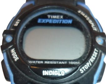 Timex Expedition Indiglo Digital Watch Blue Black WR100M Nylon Strap Sport