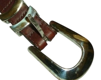 Orvis Herrbrunt Läderbälte i Western-stil med Silverfärgat Spänne, Storlek 42, Tillverkat i USA