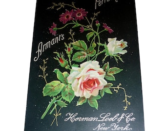 Victorian Trade Card 1888 Armant's Perfumes Herman Loeb NY Black Ground Floral