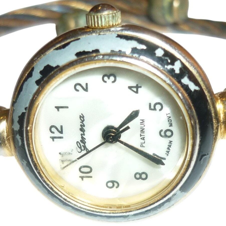 Montre Femme Vintage Geneva Platinum 6886LC - Boîtier Blanc Laqué - Bracelet Caoutchouc - Pile Neuve