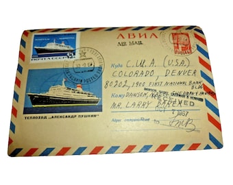 Sobre de correo aéreo de la URSS de 1967, Alexandr Pushkin, Alta Mar, matasellos de Denver