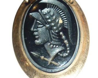 Cadena de corbata vintage Anson patentada Roman Centurion Black Intaglio Gold Tone MCM