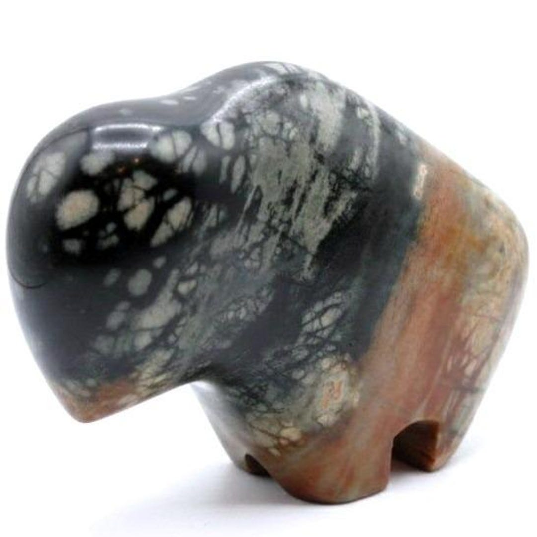 Hand Carved Polished Stone Buffalo Bison Figurine Southwestern Zuni 2 ...