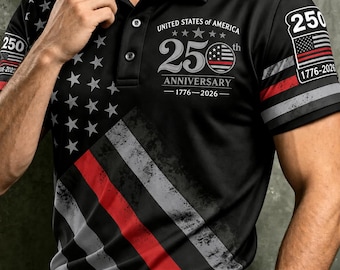 Polo VS 250e verjaardag – patriottisch herenshirt met dunne rode lijnvlag