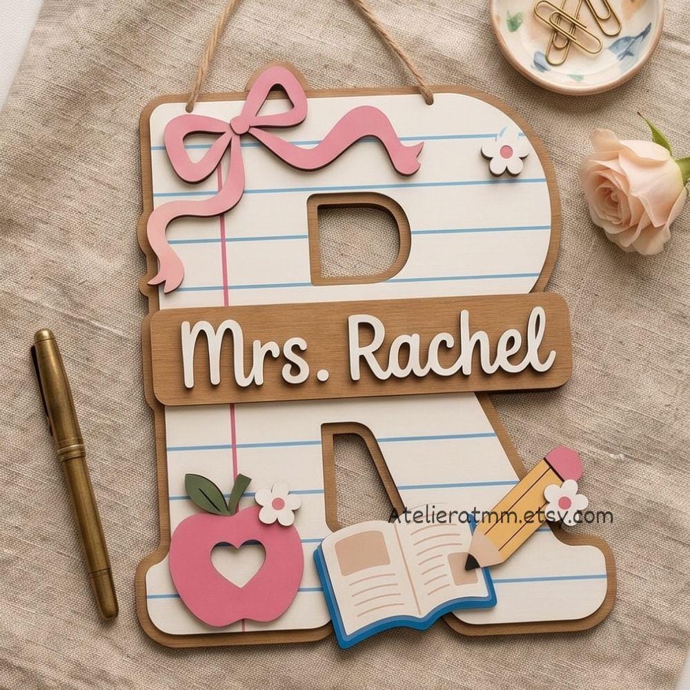 Personalized Wooden Teacher Name Sign Rule Apple 3D Layer 12'',layering ...