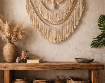 Decoración de pared estilo boho, macramé, regalo para el Día de la Madre, decoración natural para el hogar, hecho a mano.