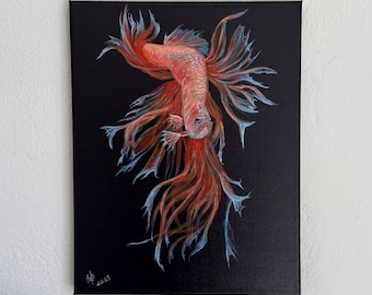 Betta Fish, Original Acrylic Painting Art, Canvas, 11in x 14in