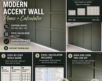 Modern Accent Wall Plans + Calculator | Grid Wall DIY | Custom Wall Molding Layout | Board and Batten Alternative | Instant Download