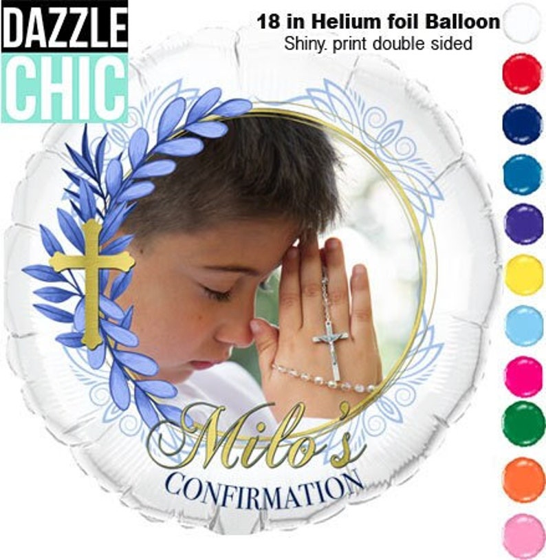 Blues color /Baptism/ Communion/ Confirmation /Christening Balloon Photo Balloon custom design 1