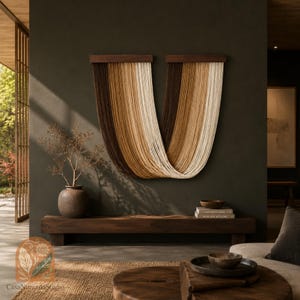 Groot macramé wandkleed, ombré vezelkunst, touwgordijn wanddecoratie, boho statement kunstwerk voor de woonkamer