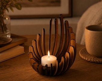 DIY Wooden Lotus Candle Holder, Tealight Candle Holders, Scandinavian Decor, Boho Centerpiece, Rustic Table Decor