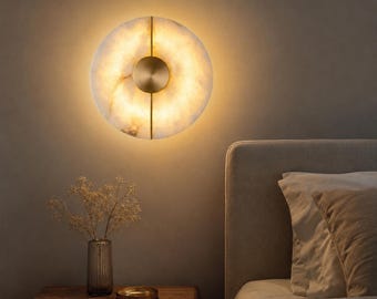 Alabaster Wall Sconce, Marble Wall Light, Luxury Brass Wall Lamp, Modern Bedroom Lighting, Hallway Sconce, Minimalist Wall Fixture