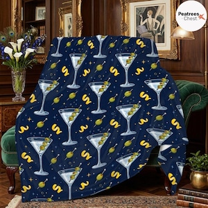 Martini Cocktail Blanket, Dirty Martini Throw Blanket, Olive Cocktail Fleece Blanket, Bar Cart Decor, Martini Lover Gift, Cozy Happy Hour