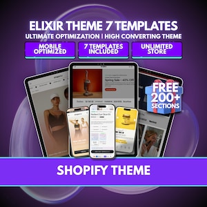 Elixir Shopify Theme Bundle 7 Niche Templates | Skincare Pet Supplement Shapewear Matcha | Digital Download