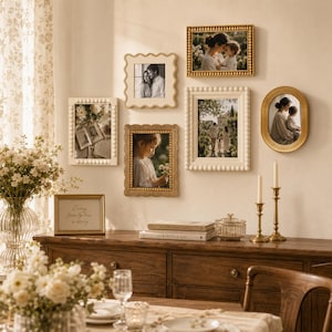 Vintage Beaded Picture Frame Set, Wavy & Cream Gold Gallery Wall Frames, 4x4 4x6 5x7 Frames for Family Memories Single or Set Home Decor