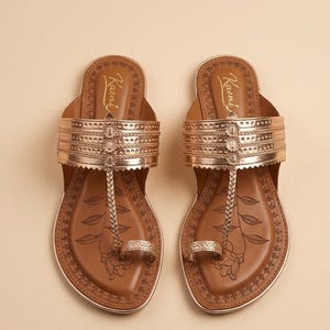 Handcrafted Rose Gold Vegan Leather Kohlapuri Sandals | Ethnic Indian Flats