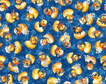 QT Cuties 3 - Patitos de goma - Tela vaquera - De 1/4 a yarda completa - 100% algodón - Algodón para acolchado