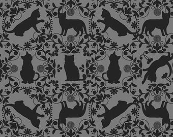 Gatitos curiosos - Siluetas de gatos - Gris - De 1/4 a yarda completa - 100% algodón - Algodón para acolchado