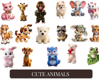 Kawaii Baby Tier Clipart Bundle, Kinderzimmer PNG Grafiken (digitaler Download)