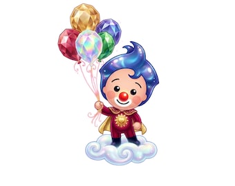 Fantasy Clown PNG, Gem Ballon Clipart, Zeichentrickfigur, Sublimationsdesign (digitaler Download)
