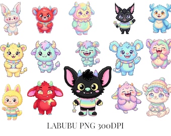 Labubu Monster Clipart PNG Bündel | Kawaii Aufkleber, Sublimation, Cricut (300 DPI)