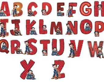 Betty Boop Alphabet PNG Bundle, Retro Polka Dot Buchstaben Clipart (digitaler Download)
