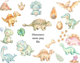 Aquarell Dinosaurier PNG Bundle, Pastell Baby Dino Clipart, Kindergarten Party Sublimationsdateien (Instant Download)