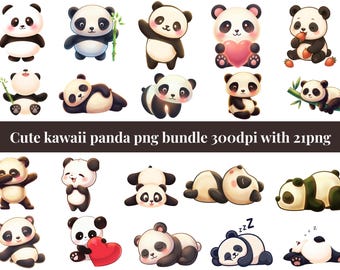 Kawaii Panda PNG Bundle, Baby Panda Clipart, Cartoon Aufkleber (Instant Download)