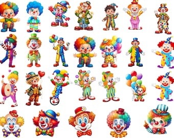 Zirkus Clown PNG Bundle, Zeichentrickfiguren, Geburtstagsparty Grafiken (Digitaler Download)