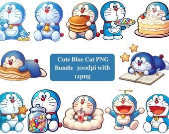 Doraemon PNG Bundle, Anime Katze Clipart, Kawaii Cartoon Aufkleber, transparente PNG (Instant Download)