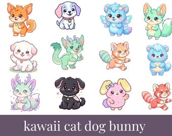 Kawaii Tier Clipart Bundle | Pastel Fantasy Creatures, Aufkleber, Sublimationsdrucke (PNG)