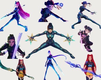 Anime Fantasy Krieger PNG Bundle, Cyber Ninja Clipart, Magie Kämpfer Aufkleber (Digitaler Download)