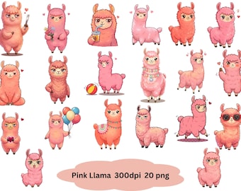 Lama Clipart Bundle, Kawaii Alpaka Aufkleber, Cartoon Sublimationsdesign (Instant Download)
