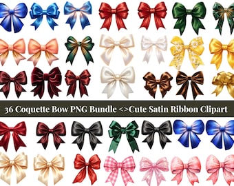 Kokette Schleife PNG Bundle, Satinband Clipart, rosa blau schwarz (digitaler Download)