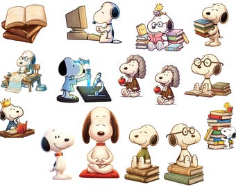 Cartoon Hund studiert Clip Art, lesender Beagle PNG, Back to School Aufkleber (digitaler Download)