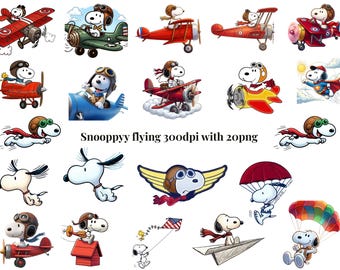Fliegen Snoopy PNG Bundle, Flieger Hund Clipart, Pilot Flugzeug Design (Digitaler Download)