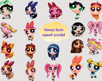 Kawaii Power Girls Digitale Aufkleber - Chibi Cartoon Clipart (digitaler Download)