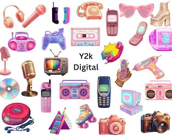 Y2K Clipart Bundle | Retro 90s Tech Icons, Nostalgie Grafik (Digitaler Download)