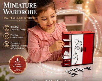 子供用木製ワードローブSVG | ドールハウス用ワードローブレーザーカットファイル | 木製クローゼットオーガナイザー | DIY家具デジタルダウンロード