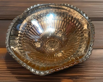 Vintage Jeannette Marigold Carnival Glass 3-Footed Bowl Anniversary 6"