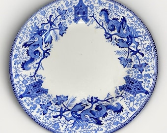Boch Belgium Vintage Dragon Plate Blue White Chinoiserie 8” La Louviere