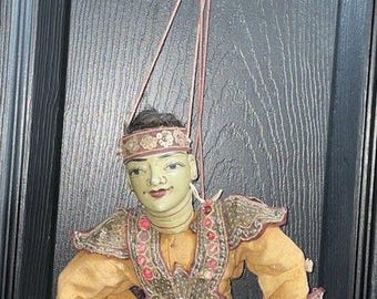 Vintage Burmese Yoke Thé Marionette Prince Gold Sequined 14" Myanmar Puppet