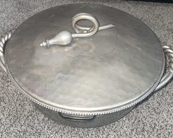 Vintage B.W. Buenilum Hammered Aluminum Casserole Dish w/ Pyrex Insert & Lid