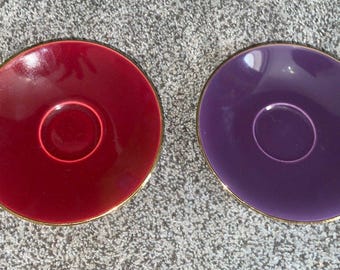 Vintage B&G Royal Copenhagen Confetti Demitasse Saucers Red Purple Set 2 1950’s